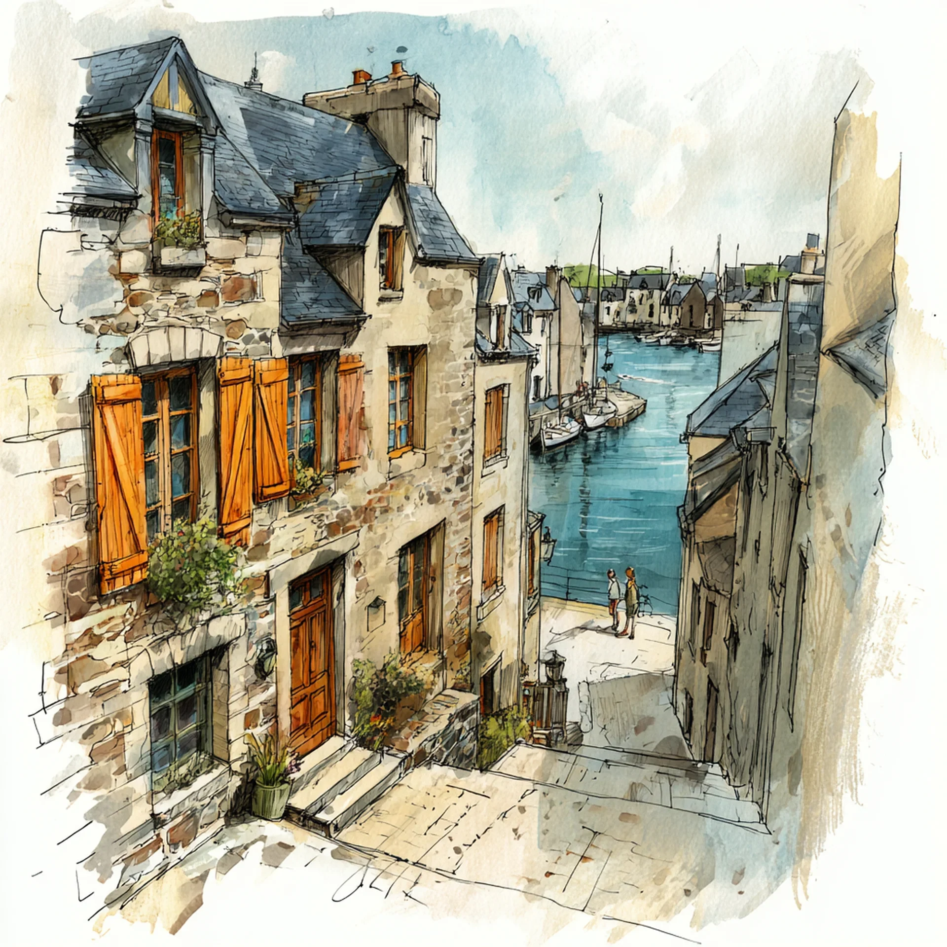 Ruelle bretonne vers le port en Baie de Morlaix