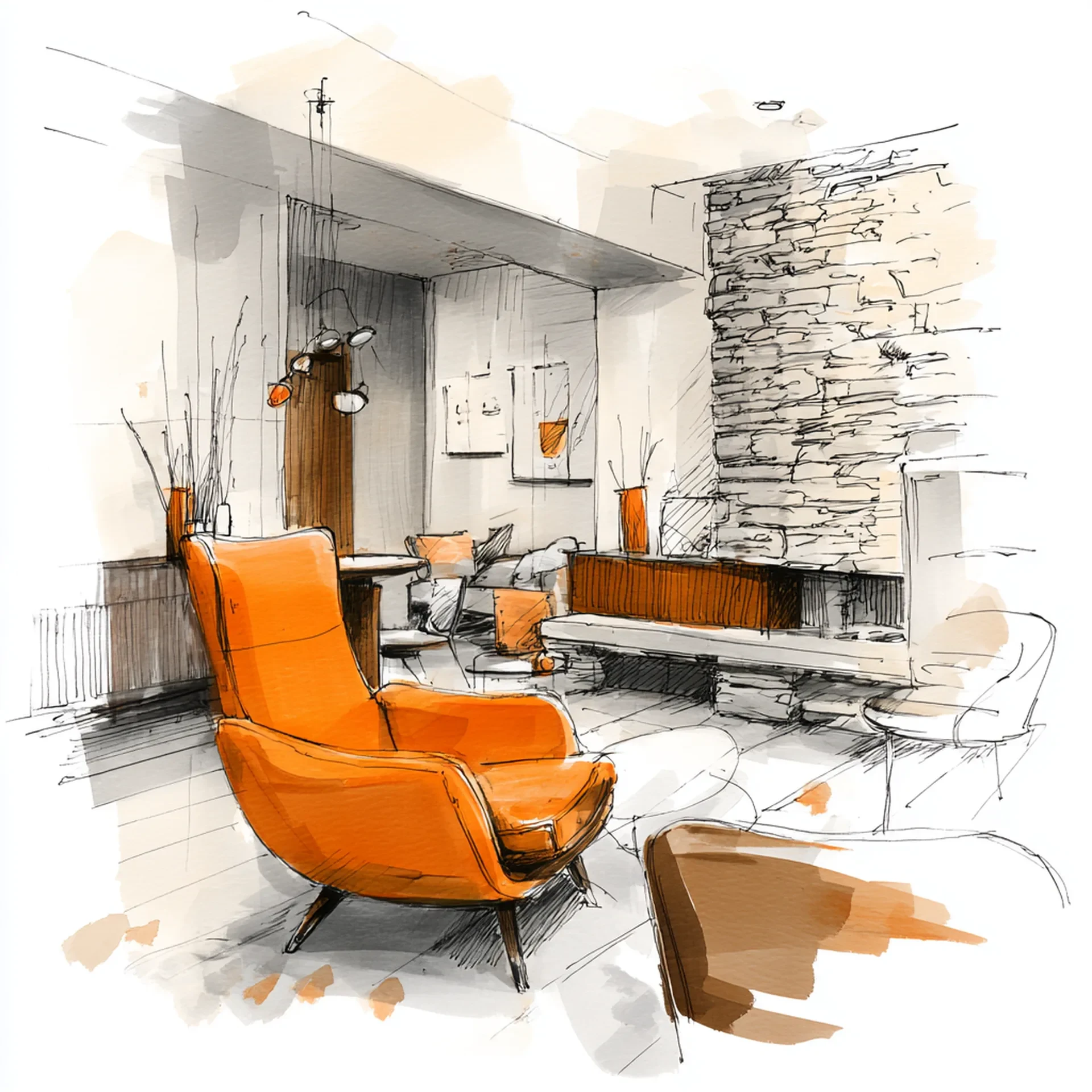 Illustration aquarelle de travaux de second oeuvre en centre urbain breton